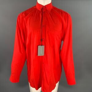BALENCIAGA Size S Red Monogram Lyocell Button Down Long Sleeve Shirt